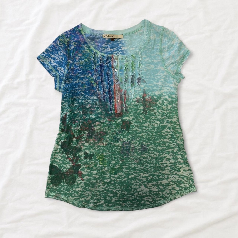 Haley K Y2K Ombré Floral Rhinestone Graphic Tee